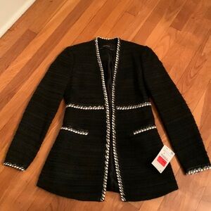 Zara black tweed like blazer with cording detail.